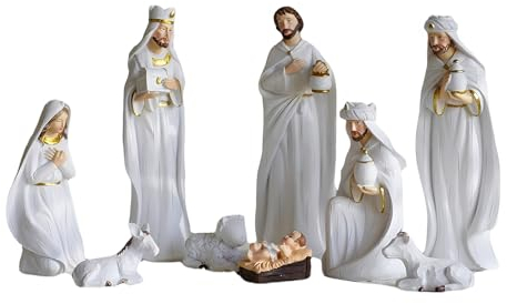 AAHIFIT 9 Stück Krippe Set für Weihnachten drinnen, Echte Krippe Figuren Weihnachten Krippenfiguren & Figuren Krippe Krippe Set & Figuren Krippe Harz Handwerk für Weihnachtsdekoration
