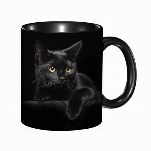 DHAEY Black Cat Mug, 11oz Ceramic Coffee Cup, Novelty Themed, 414ml, Birthday Gift