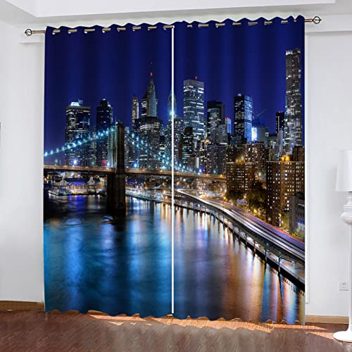 GOKSEL Gardinen 2 Stück x 140 B x 245cm H New York City Bridge Blickdichte Gardinen -Lichtundurchlässige Vorhänge mit Ösen für Schlafzimmer Kinderzimmer Geräuschreduzierung