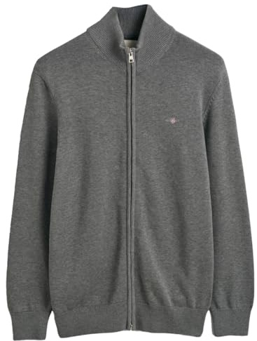 GANT Men's Casual Cotton Zip Cardigan Cardigan Sweater , Dark Grey Blend,XL