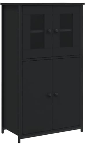 vidaXL Highboard, Sideboard mit viel Stauraum, Kommode Wohnzimmerschrank mit Metallgestell, Schrank Anrichte Beistellschrank, Schwarz Holzwerkstoff
