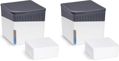 WENKO Raumentfeuchter Mod. Cube mit 500 g Entfeuchter Granulat, für Räume bis 40 m³, beugt Schimmel und Gerüchen vor, ohne Strom, geräuschlos, nachfüllbar, Weiß (Packung mit 2)