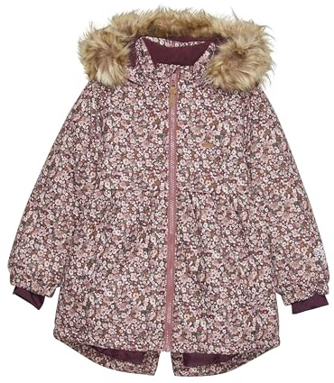 MINYMO Mädchen-Winterjacke rotbraun mit floralem Muster