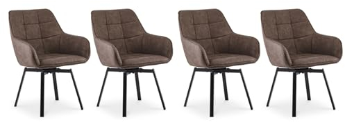 CLIPOP Esszimmerstühle Drehbar Set mit Armlehne, Kunstleder Polsterstuhl Gepolstert Sitz Küchenstuhl Drehstuhl Armlehnenstuhl für Esszimmer Wohnzimmer Büro (4er Set, Kunstleder Braun)