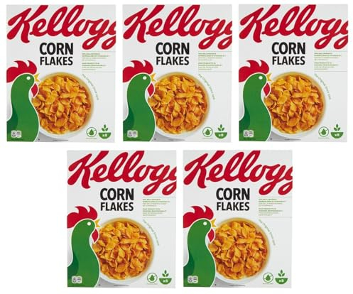 Lot de 5 céréales Kellogg's Corn Flakes le classique croustillant pour petit-déjeuner, céréales, céréales, 250 g