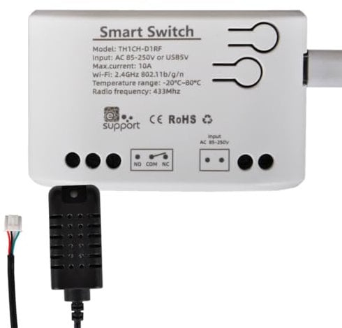 Interruttore di umidità della wifi temperatura, relè passivo a contatto secco, sensore di temperatura di monitoraggio con RF433 MHz, funziona con Google Home Alexa, EWeLink app, AC85-250V