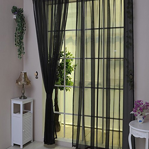 JAXICH Net Curtains for Windows - Black Voile Sheer Curtains - Warehouse Clearance for Living Room and Kitchen - Window Treatment Decorative - 12 Colors - W100cm x H200cm