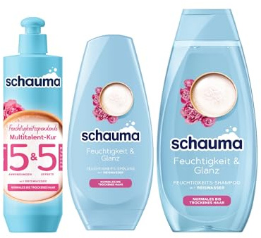 Schauma 5&5 Feuchtigkeitsspendende Multitalent-Kur (300 ml) Haarmaske & Schwarzkopf Feuchtigkeits-Spülung Feuchtigkeit & Glanz (250 ml) & Shampoo Feuchtigkeit & Glanz (400 ml)