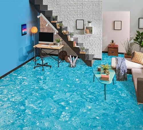 Benutzerdefinierte Selbstklebende Boden Wandtapete 3D Blaues Meer Bodenfliesen Aufkleber Wohnzimmer Studie Pvc Wasserdicht Tragen 3D Bodenbelag Tapete,250 * 175cm