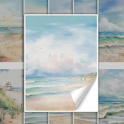 GRAZDesign Fliesenaufkleber Bad & Küche Maritim Strand Aquarell Druck, Klebefliesen selbstklebend - 20x25cm / 10 Stück