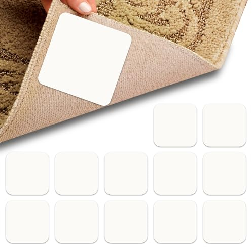 12 Stück Teppich Antirutsch Pads (10x10cm), Wiederverwendbare Quadratischer Teppich Aufkleber, Waschbar rutschfeste Greifer für Teppiche, Teppich Stopp Teppichaufkleber für Teppich Antirutsch