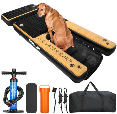 Inflatable Dog Boat Ramp | Dog Water Ramp | 59 L×31.5 W×12 H Oversized Dog Dock Up to 250 lbs | Dog Floats with EVA Non-Slip Upgraded Steps