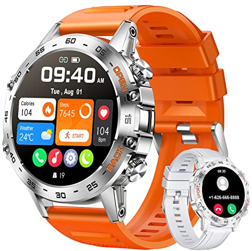 Smartwatch Herren Militärische mit Bluetooth Anrufe,1.39'' HD Touchscreen,100+ Sportmodi Aktivitätstracker mit Herzfrequenz/SpO2/Schlafmonitor/Schrittzähler,400mah Sportuhr,5ATM Wasserdicht Schwarz