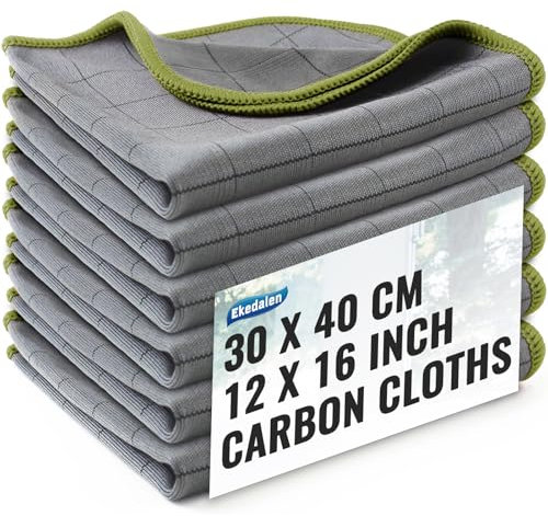 Ekedalen 6X Fensterputztücher Carbon Tücher, Reinigungstücher für Kristallklare & Streifenfreie Scheiben, Mikrofaser Putztücher, Fusselfreies Poliertuch, 40x30 cm Glastücher, Grün