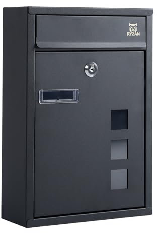 RYZAN Modern Delivery Steel Post Box Wall Mounted Mailbox Letterbox with Nameplate for External Use Lockable Weatherproof Easy to Install 8.5 x 21.5 x 32 cm Outdoor Post Mail Holder with Keys