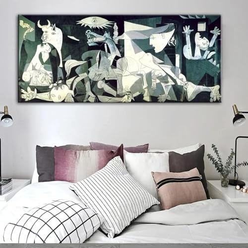 BHTMOI Guernica in bianco e nero Famosi dipinti su tela Riproduzioni Stampa su tela Stampe artistiche Opere d'arte Picasso Quadri murali 70x140cm (28x55 pollici) con cornice nera