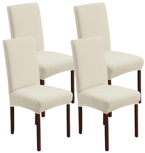 FRKOKRFA Stuhlhussen 4er Set Universal Stretch Jacquard Stuhlüberzüge, Abnehmbarer Waschbarer Stuhlüberzug, Dekoration Stuhlbezug für Esszimmer, Hotel, Hochzeit und Partys (Beige)