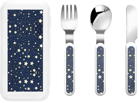 Navy Blue Sky and Star Print Utensils Silverware Set,Safe Spoons and Forks Knife, Stainless Steel,Dishwasher Sa