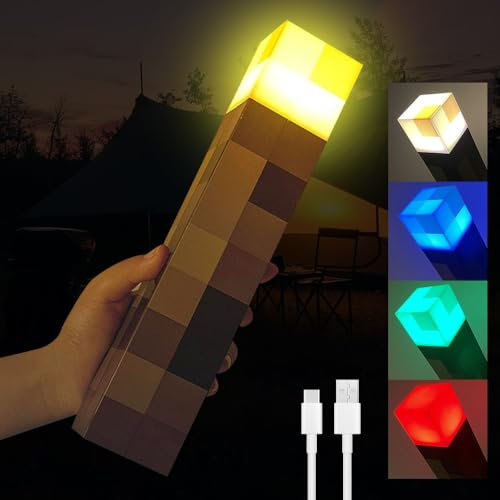 XPJBKC Antorcha de Pared Luz de Noche con 4 Colores, Antorcha de Mano, Lámpara Antorcha Artesanal con USB Recargable, Lámpara de Cabecera 3D Niños para Cosplay Juguetes Regalos