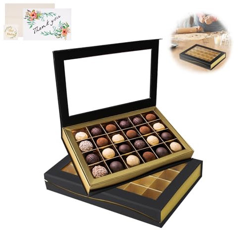 Black Leere Schokoladen-Geschenkboxen, magnetische Dessert-Geschenkboxen mit klarem Umschlag für Schaufenster, für Süßigkeiten, Gebäck, Kekse-Party, Festivals, Hochzeit（2er-Pack) (24er(2 Pack))