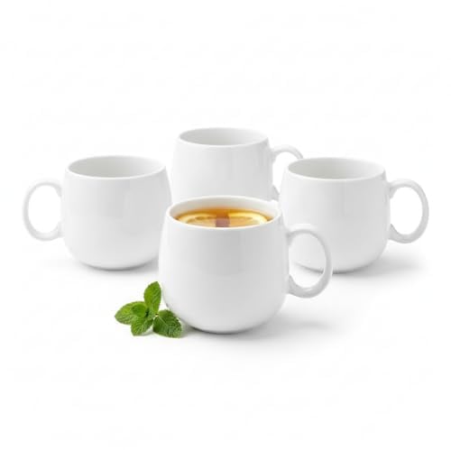 Wilmax - Teetassen & Kaffeetassen Set 4er - 400ml - Kaffeebecher Porzellan - Tassen Set für Tee, Kaffee & Cappuccino - Spülmaschinenfest - Weiß