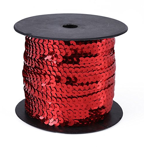 Tnfeeon 6 Mm Paillettes a Strisce Piatti a Strisce Fucsia su un Rivestimento di Paillettes Fucsia Roll Dal Filamento di Metallizzato di Cortile da 100 Yds per Cucito (rosso)