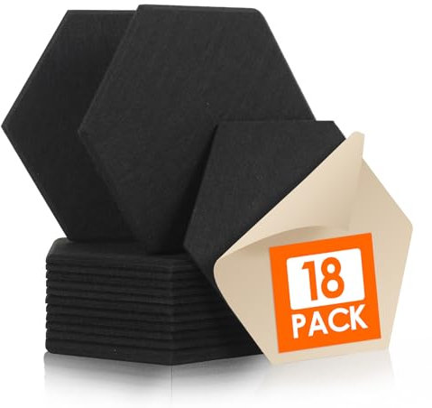 Rdutuok 18 Stück Selbstklebend Akustik Panel,30x26x1cm Hexagon Akustik Absorber Schallschutzplatten Akustikpaneele Wand für Tonstudio, Büro,Studio und Wanddekoration,Schwarz