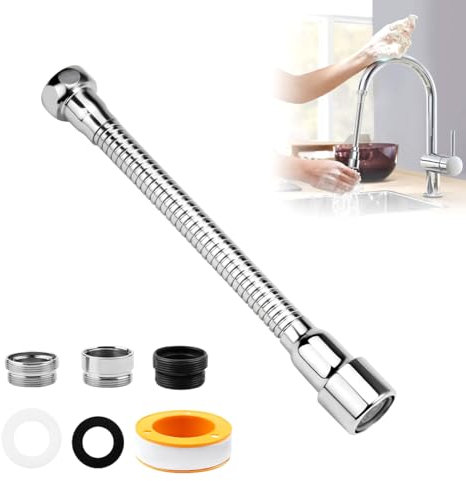 1 Pièce Robinet Extension Extension de Robinet Pivotant à 360°, Rallonge Robinet Cuisine avec 2pcs Adaptateur de Robinet Filetage Mâle pour Plupart Robinets de Cuisine et Salle de Bain (20CM)
