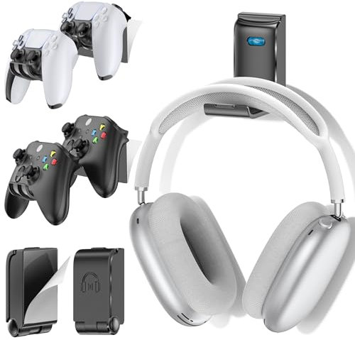 Supporto per Controller & Cuffie da Muro, Supporto da Parete per 4 Controller & Support Pieghevole per Cuffie, Support Auricolari a Muro per Controllere di Gioco, per Xbox, PS5/4, Nintendo, Nero