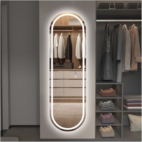 SDXYSTCE Badspiegel mit Beleuchtung,150x40 cm Spiegel Mit Beleuchtung,Oval LED Spiegel, Wandspiegel mit Dreifarbigen Lichtern, Beschlagfrei,Gehärtetes Glas