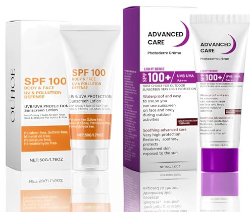 2 Stück Sonnencreme LSF 100, Sunscreen SPF 100, Sport Sonnenschutz | Sunblocker für Gesicht und Körper, Sonnenschutz für Hoher UV-Schutz,Feuchtigkeitsspendender Anti-Aging-Sonnenschutz