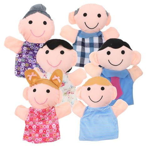 POPETPOP 6-teiliges Familien-handpuppen-Set für Kleinkinder, Weiches Stoffpuppen-Set, Inklusive Papa, Mama, Opa, Oma, Schwester, zum Geschichtenerzählen, Rollenspiele, Vorschule, Verschiedene