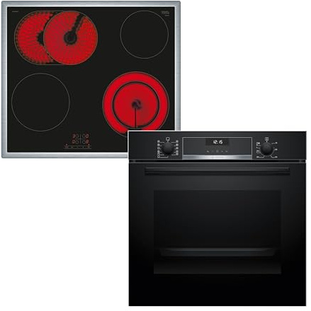 Bosch HBD631CS63 Einbau-Backofen-Set bestehend aus Einbau-Backofen 60 cm Serie 6 HBG537BB4 & Elektro-Kochfeld 60 cm Serie 4 PKN645BA2E, Air Fry, Leichte Reinigung, 3D-Heißluft, Bräterzone