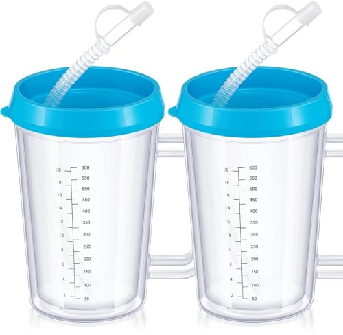ZHUIYIWIN 2 Pack Disabled Adults Drinking Cup/Beaker/Mug/Sippy Cup, Adult Drinking for Disabled Adults Cup Water Bottle for The Elderly, Vulnerable and Disabled, Blue