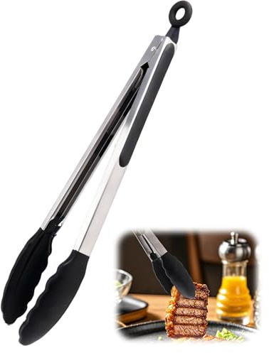 30 cm kökstång, tång kök, köktång, kötttång, silikontång, grilltång | värmebeständig, 250 ℃ värmebeständig, med halkfritt silikonhandtag, för grillning, matlagning, non-stick