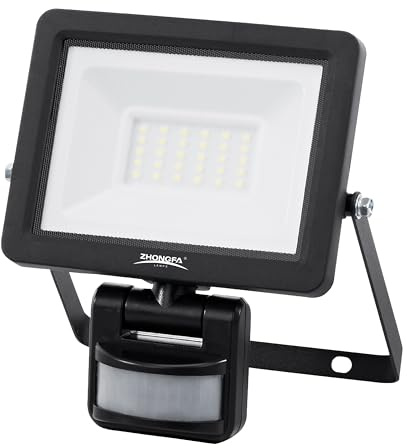 ZHONGFA LED Floodlight LED Security Lights Outdoor Motion Sensor (20W) | PC Material IP65 level of water resistance, IK07 level of protection garden garage outside wall lights mains powered