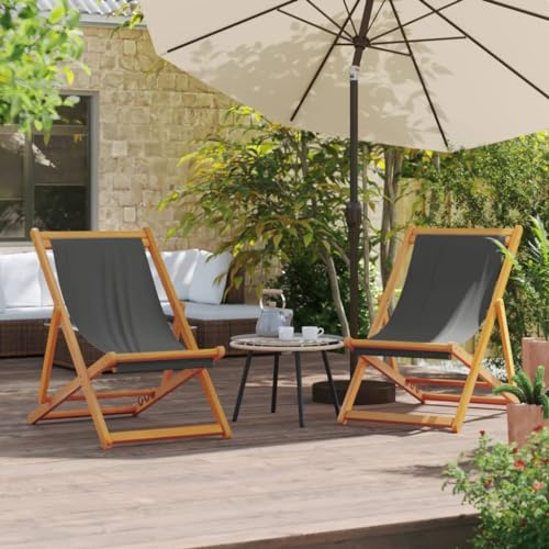 KTHLBRH Liegestuhl für Strand und Garten, aus Eukalyptusholz und Polyester, verstellbar in 3 Positionen, faltbar für Transport, wetterfest, Campingstuhl