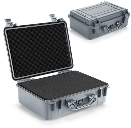 GiantexUK Waterproof Hard Case, Protective Camera Case with Customized Foam, Portable Outdoor Tool Box for Electronics, Drones, Cameras and Firearms (Grey, 56x44x22cm)