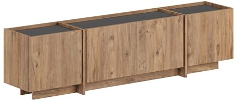 Modernes TV-Möbel, Atlantic Pine & Anthrazit, 180 x 46 x 35 cm | 100% melaminbeschichtete Spanplatte, 18 mm dick | Soft-Close-Scharniere, stilvoll & funktional für rustikale & zeitgemäße Wohnzimmer