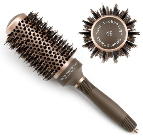 Rundbürste Haarbürsten Antistatische Keramikbürste für Glänzende und Frizzfreie Blowouts(Kaffee,45mm)