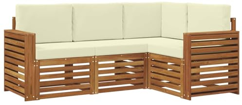vidaXL Sofagarnituren 4 pcs Natur und Creme Massivholz Akazie, Outdoor Sofa, modernes Möbel, robuster Terrassen-Lounge, Garten, Sitzgelegenheit für Wohnzimmer-Set