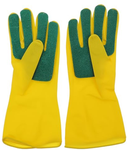 GOOHOCHY Guantes para Lavar Platos de Látex Estropajo Incorporado Talla L, Reutilizables para Limpieza en Cocina y Hogar 12.2 Pulgadas