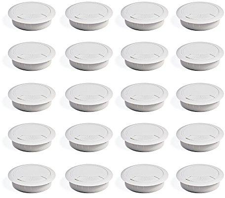Emuca - Pasacables de mesa circular Ø60mm de plástico blanco, tapa pasacables encastrable en mesa de oficina/escritorio, lote de 20