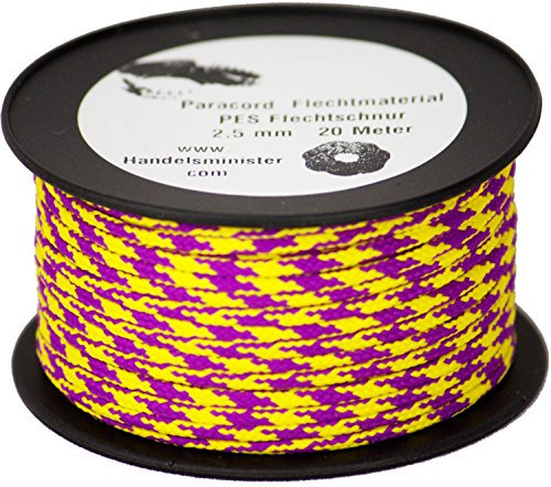 Handelsminister.com 20m Paracord Schnüre Flechtschnur 2,5mm Multicolor 2-farbig Mantelschnur für Paracord-Flechttechniken, Farbe:gelb/lila