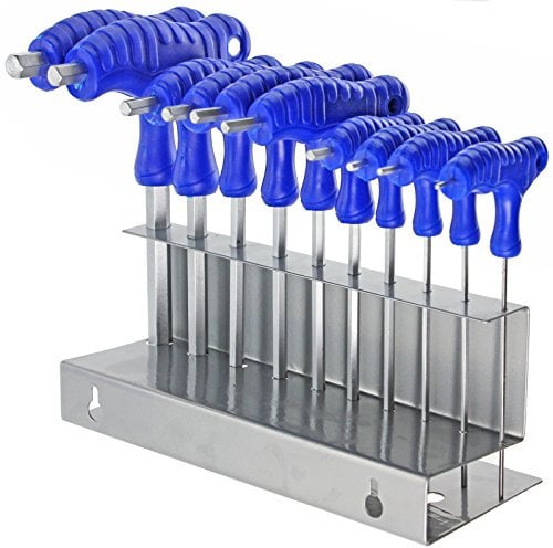 Spares2go T Handle Allen Keys Hex Keys Screwdriver Set 10 Piece + Stand (CR-V, Metric, 2-10mm)