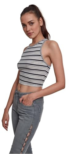 Urban Classics Damen Ladies Rib Stripe Cropped Top Top,, per pack Mehrfarbig (navy/white/grey 01312), Large (Herstellergröße: L)