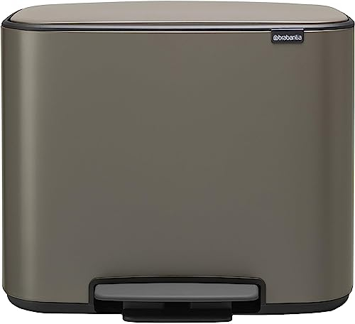 Brabantia Bo Pedal Bin Cubo de basura 11 + 23 litros, Acero Inoxidable, Platinum, 54x36,4x44 cm