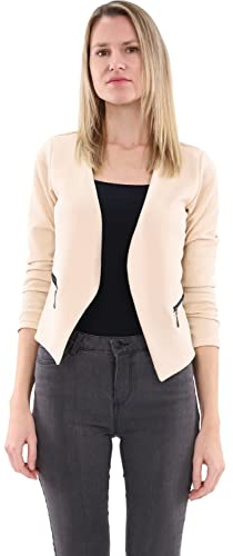 Malito – Dam blazer långärmad – enfärgad jerseyblazer – kort basjacka – sweatblazer med dragkedja – väska – skräddarsydd kavaj 6040 (storlek S-XXL), kräm, M