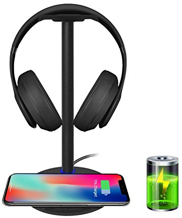 New Bee - Soporte para auriculares con cargador inalámbrico para iPhone 8/8 Plus/X, Samsung S8/S8 Plus/S7/S7 Edge/S6/S6 Edge con indicador LED (negro)