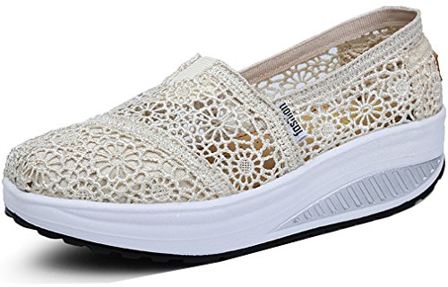 Solshine Damen Spitze Mesh Plateau Sportlich Loafer Sommerschuh 230 Beige 38EU